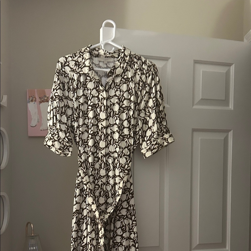 LOFT Brown and Cream Tulip Belted Dress